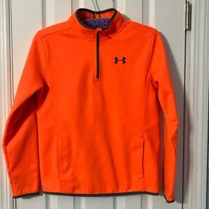 Youth Unisex Under Armour Coldgear Fleece Hoodie Sweatshirt Orange Size Youth L